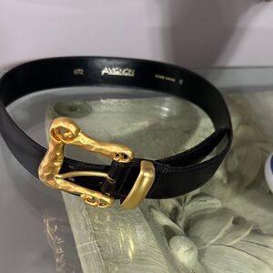 Avignon Elegant Leather Black Belt with Gold Buckle